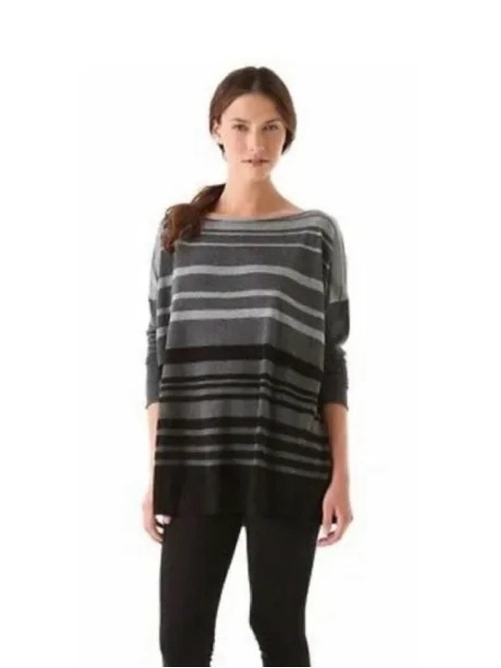 VINCE | Soft Gray and Black Striped Wool Blend Sweater - SZ Large